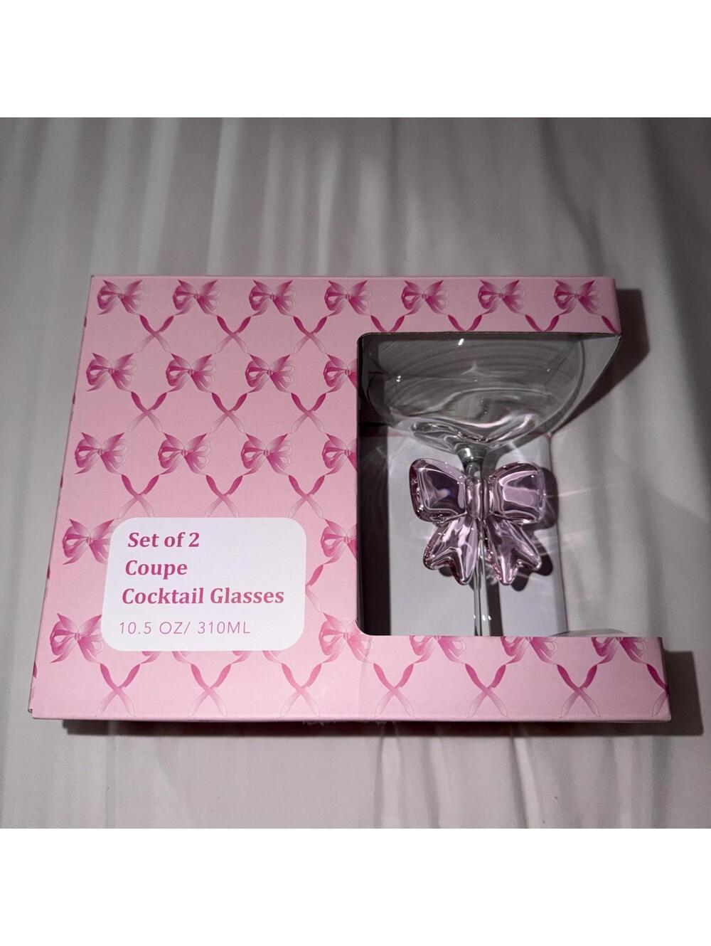 Petal & Pearl Pink Bow Cocktail Glass Set of 2 NEW WITH TAG Anthropologie inspir